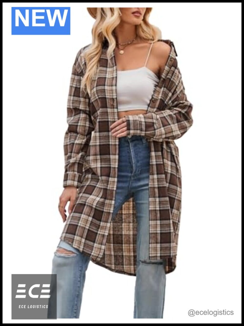 Oversized Plaid Flannel Shacket Long Sleeve Button Down Shirt Jacket